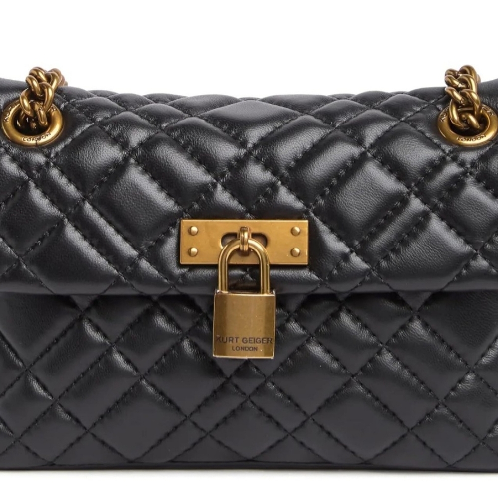 NWT - Kurt Geiger Quilted Black Handbag with Gold Accents